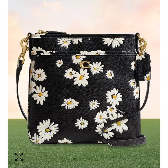 NWT Coach Black Floral Leather Crossbody Bag & Matching Wallet Purse Set - Picture 2 of 9